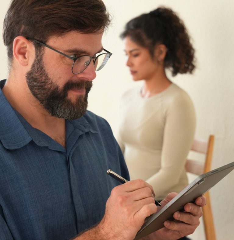 osteopathie-patient-tablet Patient am Tablet in der Praxis für Osteopathie und Akupunktur in Kassel Harleshausen.